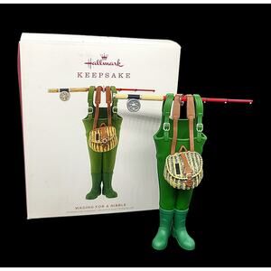 Hallmark 2019 Wading For A Nibble Waders Fly Fishing Pole Fish Basket Ornament